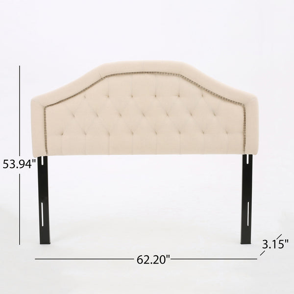 Queen & Full Size Headboard With Diamond Tufting And Nailhead Trim - Beige
