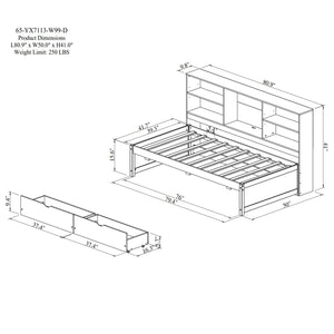 Bed Frame With Side Bookshelves, 2 Drawers, And Built In USB Port