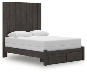 Fraluna - 3 Pc. - Queen Panel Storage Bed, Dresser And Mirror - Charcoal