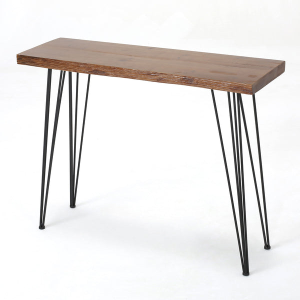 Modern Industrial Breakfast Bar Table, Metal Hairpin Legs & Wood Veneer Top - Natural