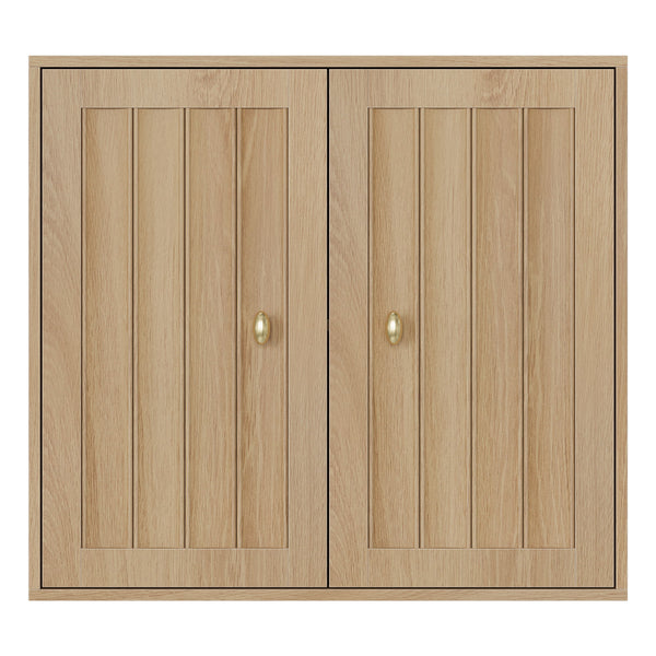Wall Mounted Bathroom Cabinet With Double Doors And Vertical Grooved Design For Bathrooms - Oak