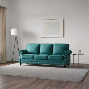 3 Seater Sofa With Nailhead Trim And Turned Legs For Living Room