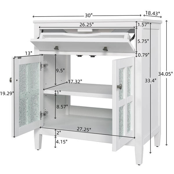 Bathroom Vanity With Ceramic Sink, Adjustable Shelf & Tip Out Tray