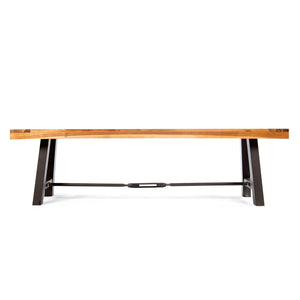 3 Piece Outdoor Dining Set, Rectangular Patio Table & 2 Benches - Black / Teak