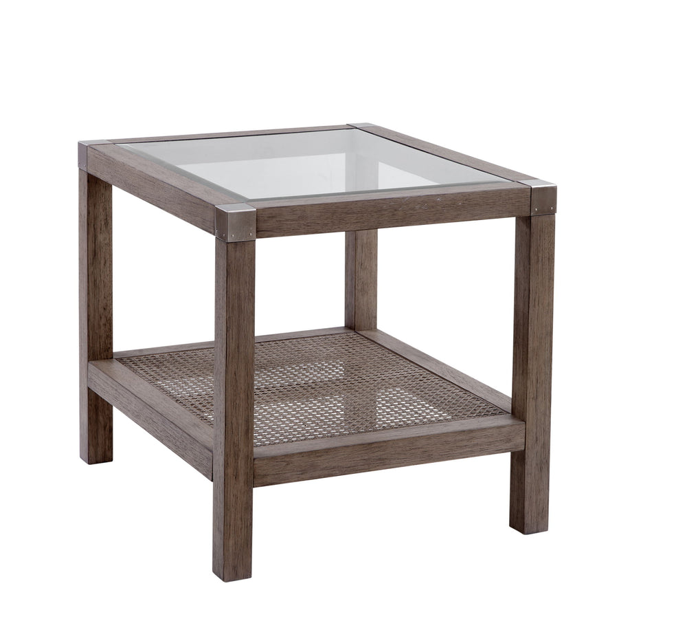 Calum - End Table - Driftwood Gray / Cane / Brushed Nickel