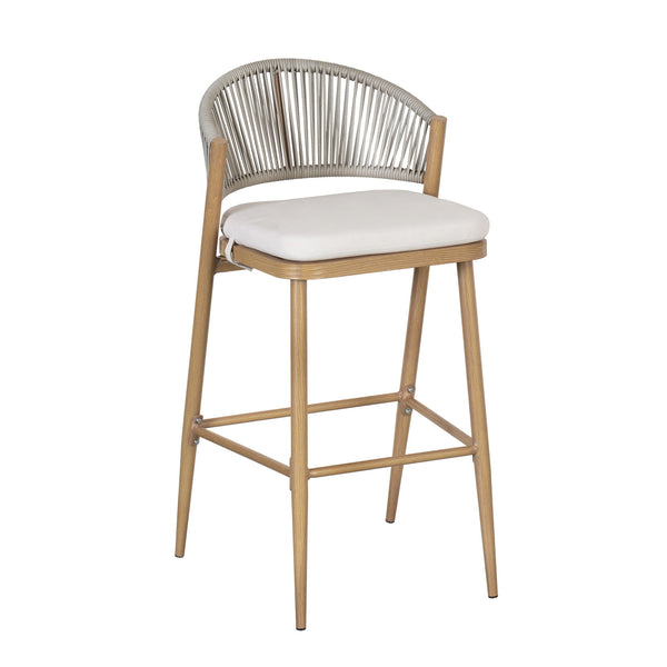 Outdoor Bar Height Metal Frame Counter Stools With Scallop Shaped Backrest & Water Resistant Cushions