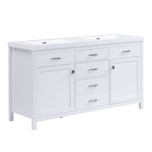 Double Sink Bathroom Vanity With Top, Soft Closing Doors & Drawers, Tip Out Drawer, 2 Cabinet Doors, Adjustable Shelf - White