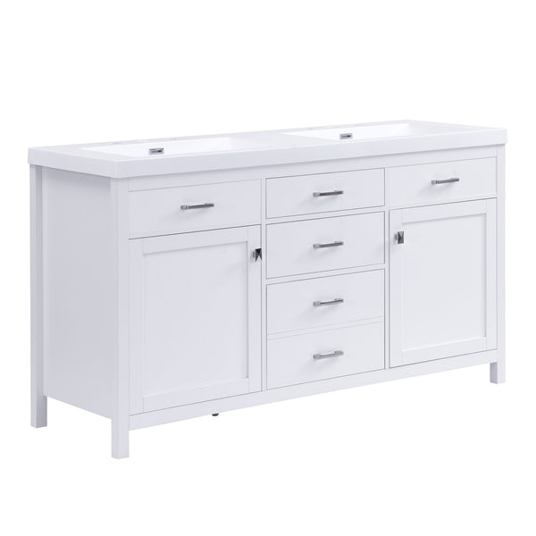 Double Sink Bathroom Vanity With Top, Soft Closing Doors & Drawers, Tip Out Drawer, 2 Cabinet Doors, Adjustable Shelf - White