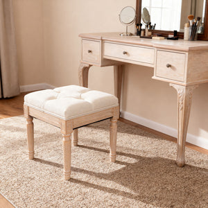 Small Padded Square Ottoman Bench For Living Room - Beige