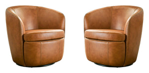 Barolo - 100% Italian Leather Swivel Club Chair (Set of 2)