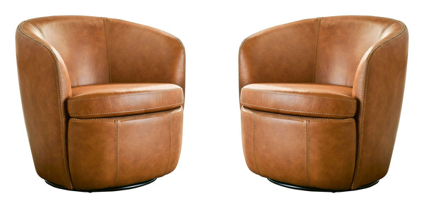 Barolo - 100% Italian Leather Swivel Club Chair (Set of 2)