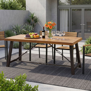 Outdoor Dining Table With Slat Wooden Panel And Turnbuckle Accents - Teak