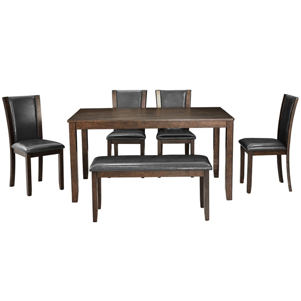 6 Piece Dining Table Set & Bench And Chairs For Dining Room - Dark Walnut