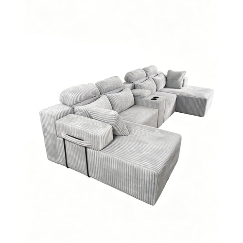 U-Shaped Sectional Sofa With Chaise Lounge And Cup Holders
