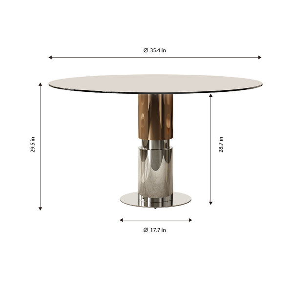 Round Dining Table With Tempered Glass Top - Brown