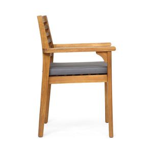 Outdoor Dining Chair With Slat Back And Acacia Wood Frame (Set of 2) - Gray / Teak