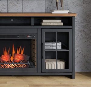 Fireplace TV Stand Console For TVs Up To 85" - Black / Whiskey