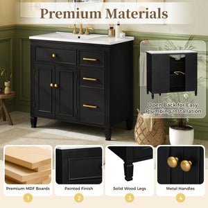 2 Piece Freestanding Bathroom Vanity Set With Sink Top, Reversible Dual Layout
