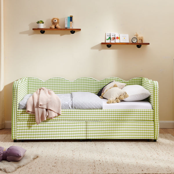 Gingham Daybed With USB Charging Port, Wave-Shaped Design