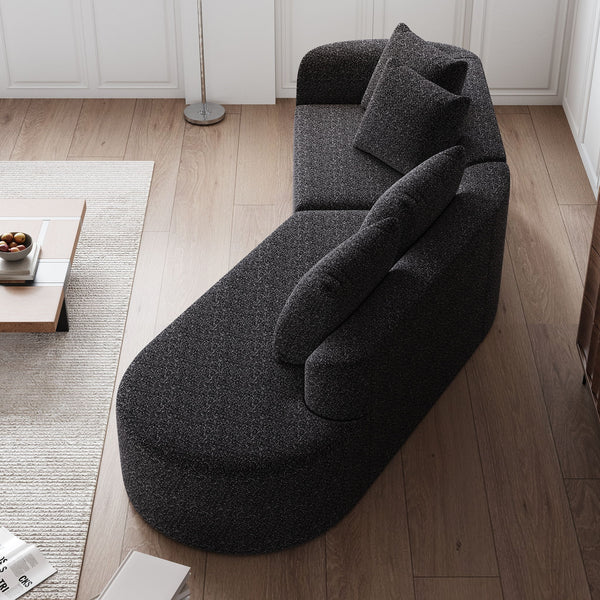Upholstered Oversized Sectional Sofa, 4 Seater Extra Deep & Wide Curved Cloud Couch With 4 Throw Pillows For Living Room - Black
