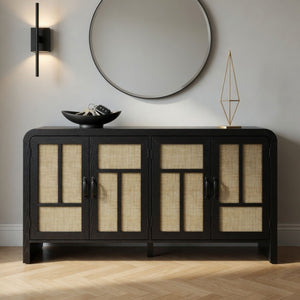 Sideboard Buffet Cabinet With 4 Doors & Adjustable Shelves - Black