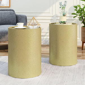 Modern Round Accent Table With Hammered Surface