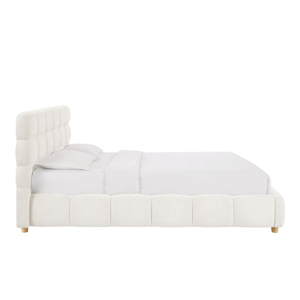 Pula - Queen Platform Bed With Upholstered Headboard, Slat Support, No Box Spring Needed - Ivory