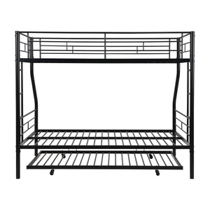 Twin Over Full Modern Metal Bunk Bed With Trundle - Black