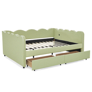 Gingham Daybed & USB Charging Port, Wave Shaped Design