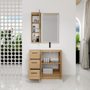 Freestanding Bathroom Vanity Set With Tall Linen Cabinet, 3 Drawers And Large Storage, Single Sink