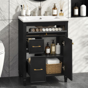 Freestanding Bathroom Vanity With Sink, Soft Close Door, Tip Out Drawer