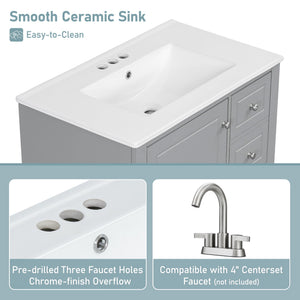 Freestanding Bathroom Vanity With Sink, Soft Close Door, 3 Drawers