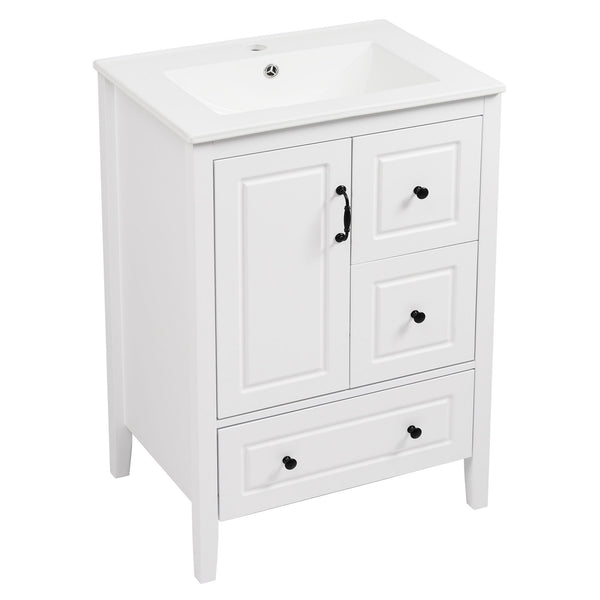 Freestanding Bathroom Vanity With Sink, Soft Closing Cabinet And Drawers - White