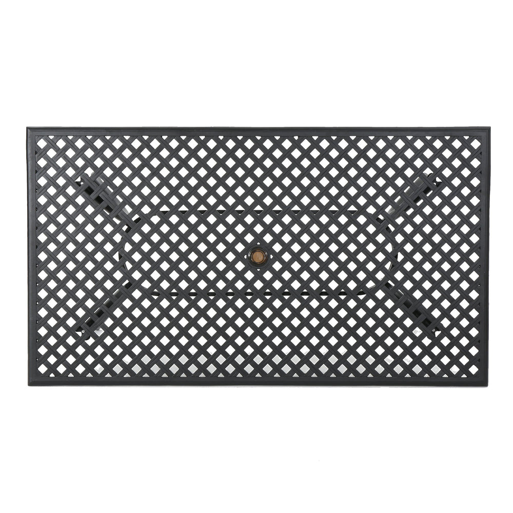 Outdoor Aluminum Dining Table With Lattice Design And Center Umbrella Hole - Black