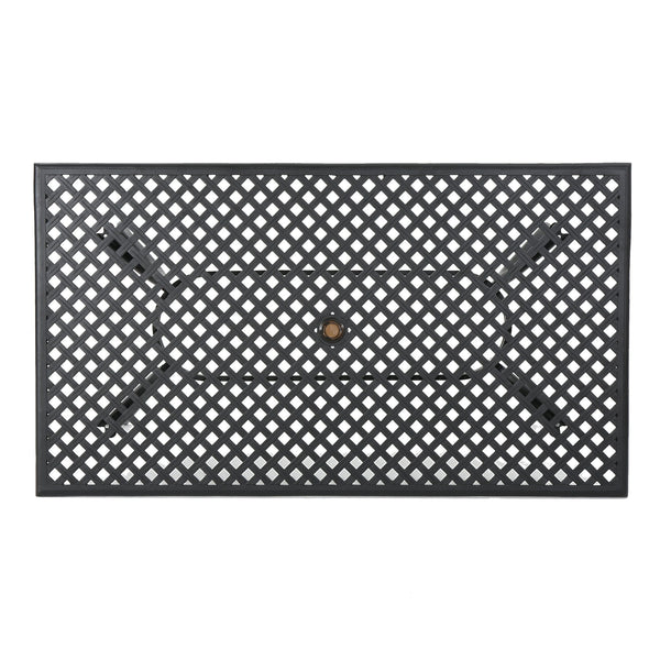 Outdoor Aluminum Dining Table With Lattice Design And Center Umbrella Hole - Black
