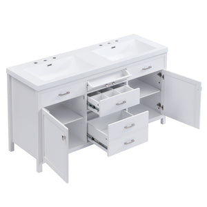 Double Sink Bathroom Vanity With Top, Soft Closing Doors & Drawers, Tip Out Drawer, 2 Cabinet Doors, Adjustable Shelf - White