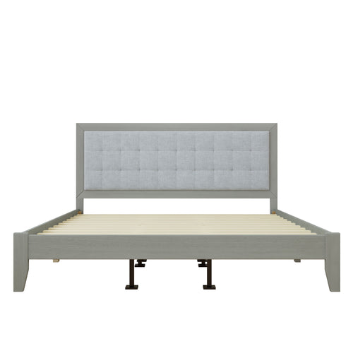 Mid Century Modern Platform Bed With Upholstered Headboard
