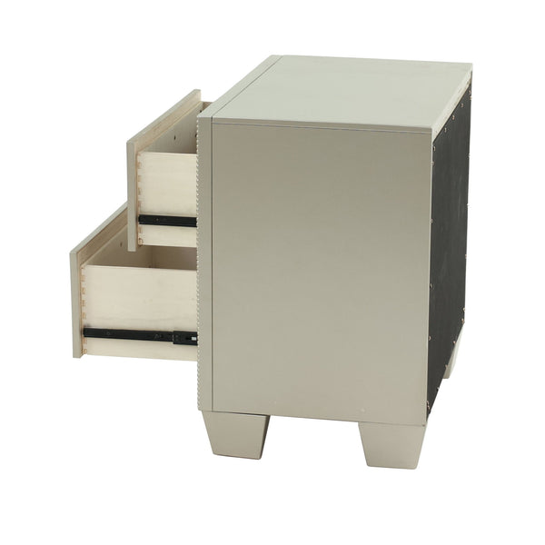Nightstand With 2 Drawers And Mirror Accent - Silver