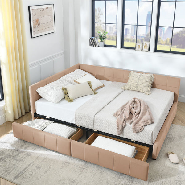 Mid-Century Storage Upholstered Tufted Bed Frame With Backrest And Armrests