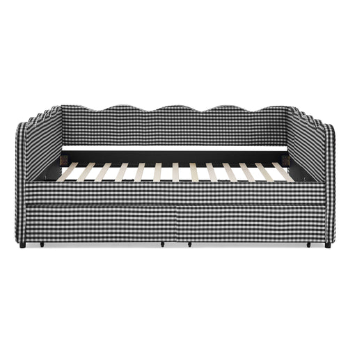 Gingham Daybed & USB Charging Port, Wave Shaped Design