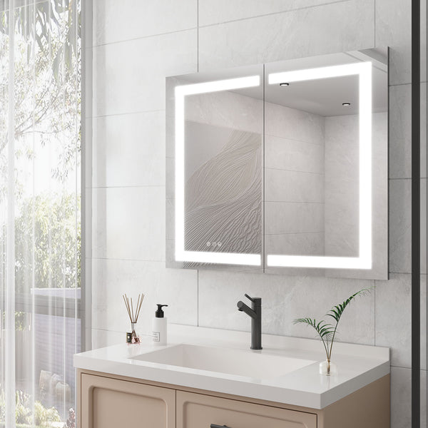 Medicine Cabinet With LED Vanity Mirror, Anti-Fog, Waterproof, Dimmable With Touch Switch