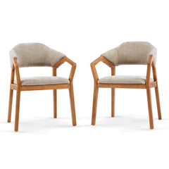 Indoor Upholstered Dining Chair (Set of 2) With Sturdy Frame And Ergonomic Curved Backrest - Oatmeal / Teak