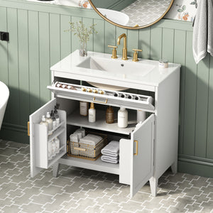 Bathroom Vanity With Sink Top, Adjustable Shelf, Door Organizers