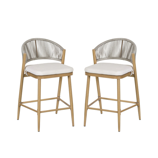 Outdoor 26" Counter Height Metal Frame Counter Stools With Scallop Shaped Backrest & Water Resistant Cushions