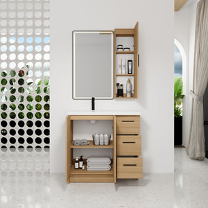 Freestanding Bathroom Vanity Set With Tall Linen Cabinet, 3 Drawers And Large Storage, Single Sink