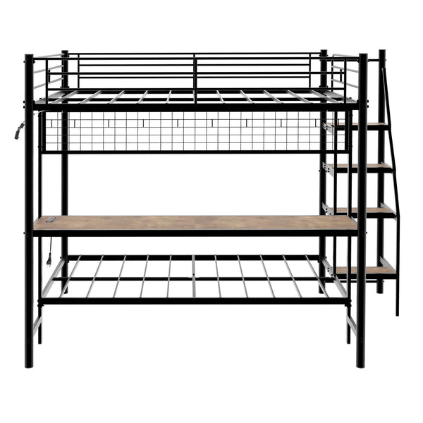 Bunk Bed With Built In Desk And LED Lighting