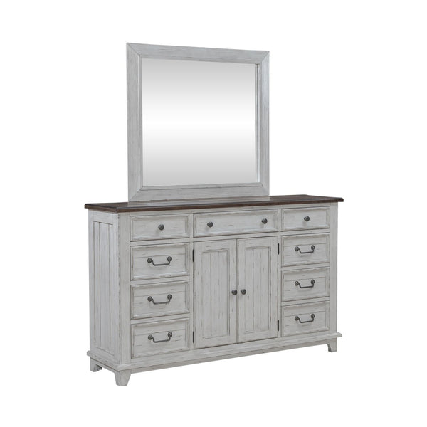River Place - Dresser & Mirror - Riverstone White & Tobacco