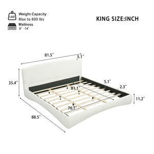 King Curved Upholstered Bed With Smart Ambient Lighting - Cream