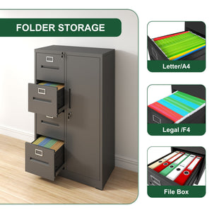 Metal Storage Vertical Filing Cabinet With Lock, 4 Drawers, 1 Door, Steel Construction, School / Office Use
