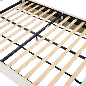 Linton - Queen Size Upholstered Platform Bed - Cream White / Light Grey / Camel Oak